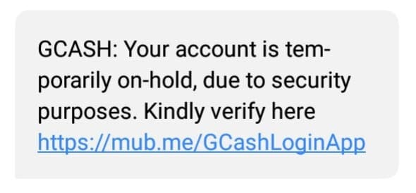 Example of SMS phishing link